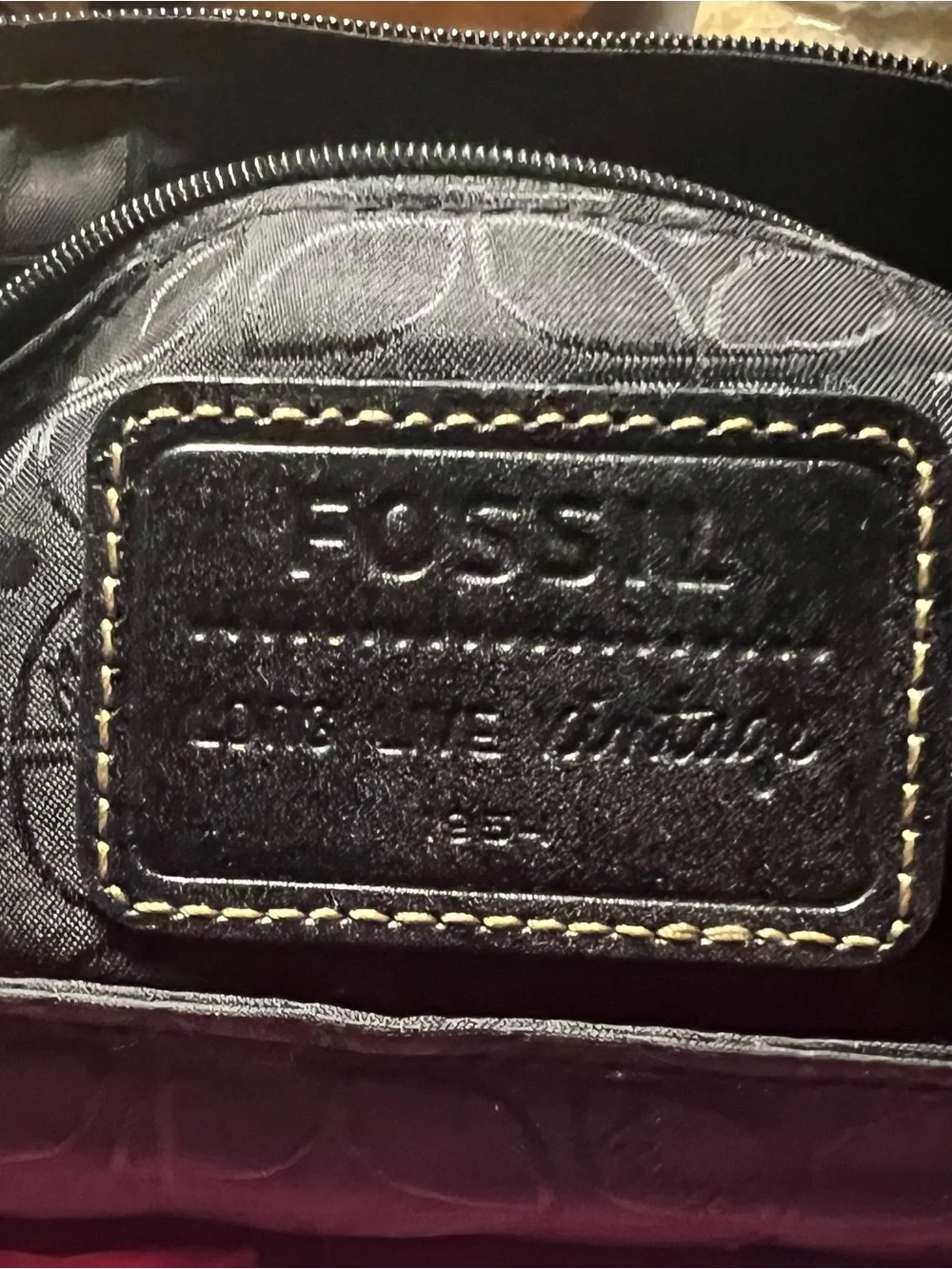 Fossil Black Leather Purse/ Briefcase with Magenta Lining